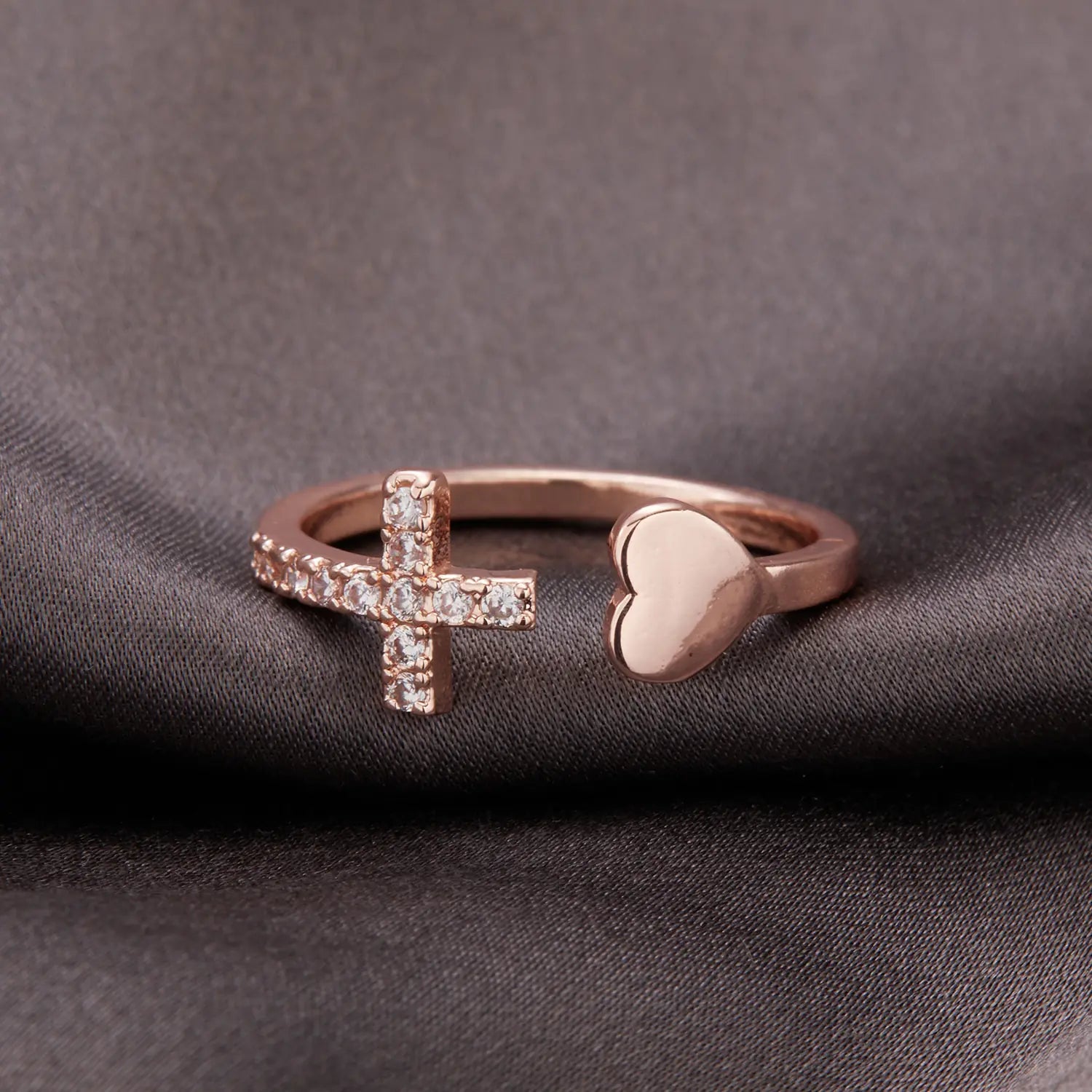 Zircon Cross With Heart Rings For Women