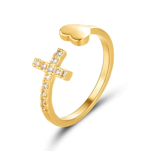 Zircon Cross With Heart Rings For Women