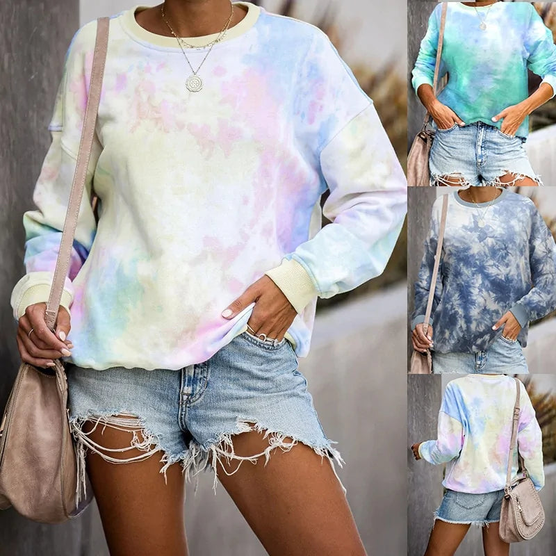 Tie Dye Printed Hoodie Pullover Tops for Women