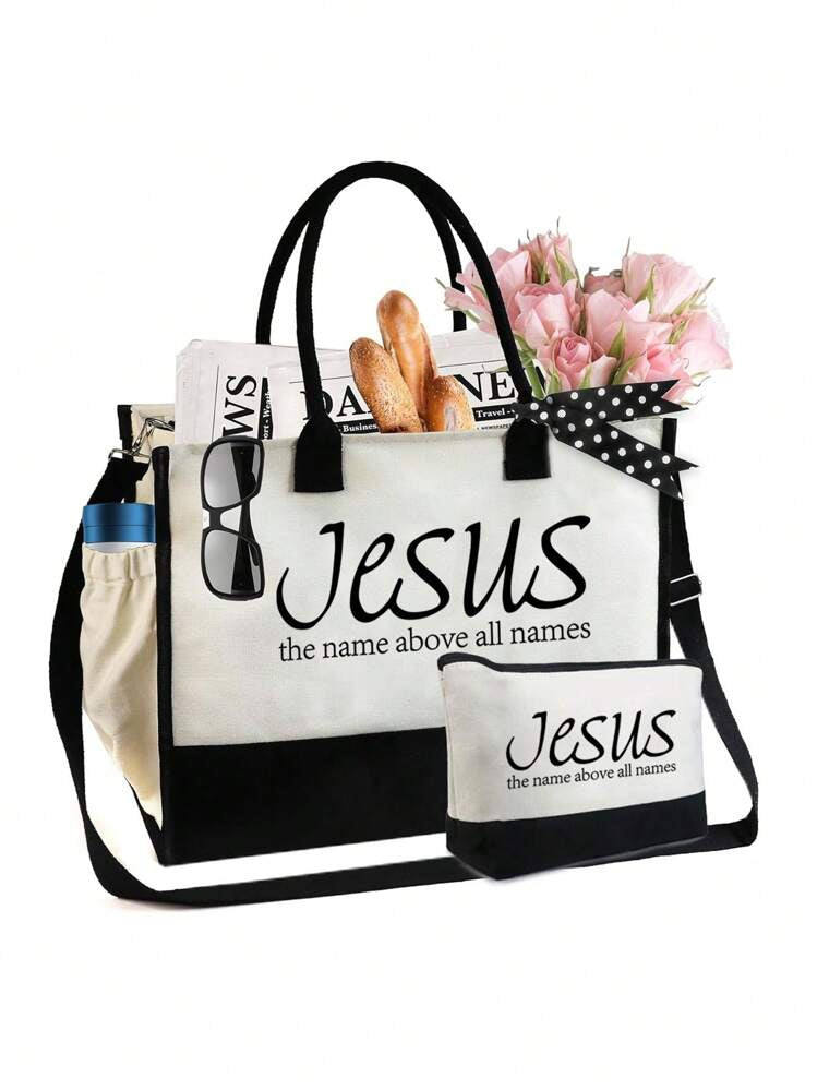 2 PIECE BURLAP TOTE BAG(JESUS THE NAME ABOVE ALL NAMES)