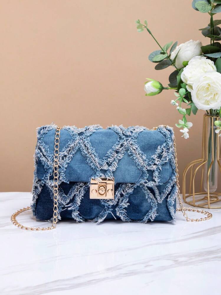 JEAN CROSS BAG W GOLD CHAIN STRAP