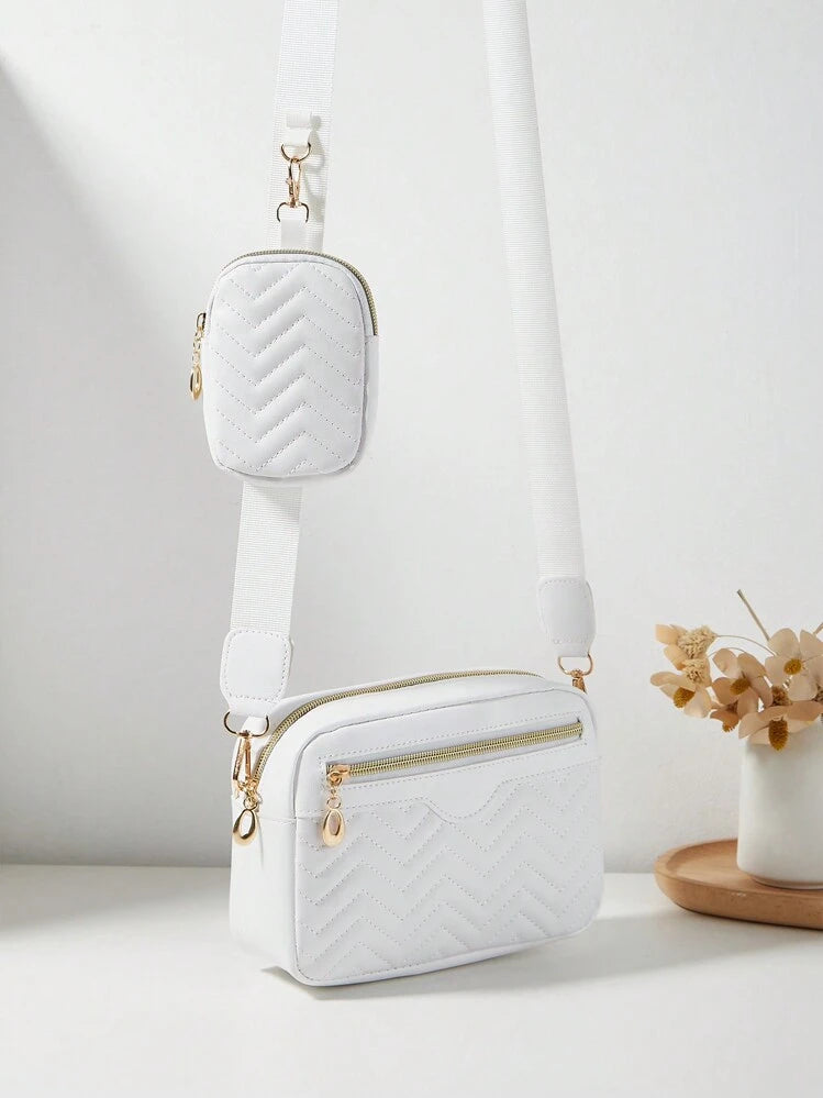 WHITE EMBROIDERY SINGLE SHOULDER CROSSBAG