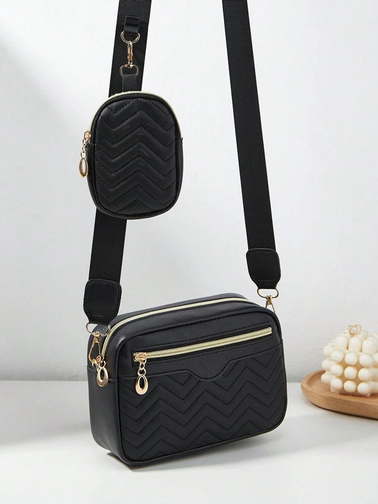 BLACK EMBROIDERY SINGLE SHOULDER CROSS-BAG