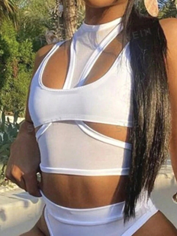 PLUS SIZE WOMEN SUMMER SOLID COLOR WHITE SEXY TANK TOP