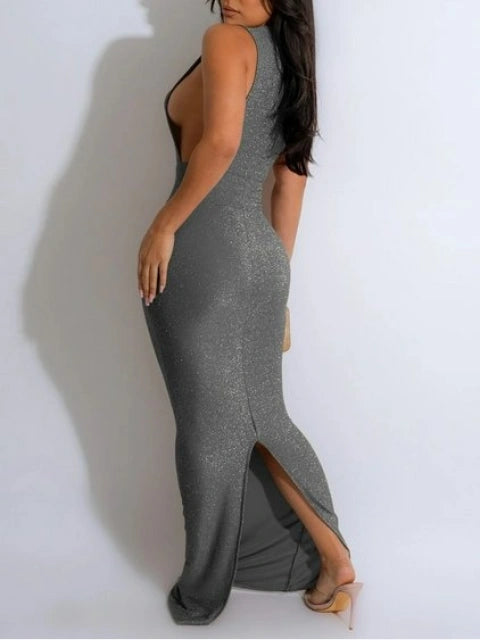 SEQUINED SIDE SLIT MAXI DRESS