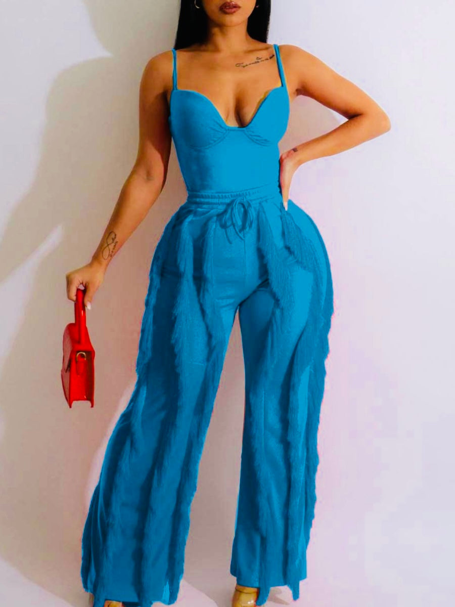 BLUE DRAWSTRING PANTS SET