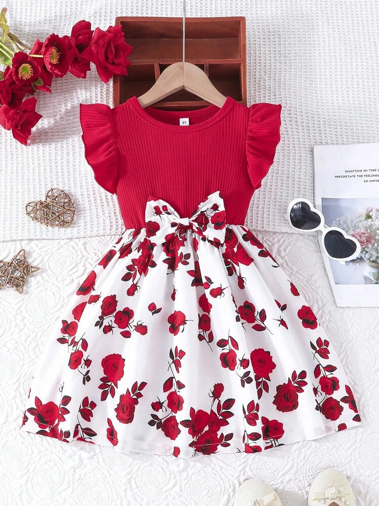 GIRL SUMMER CASUAL DRESS WITH RUFFLED SLEEVE