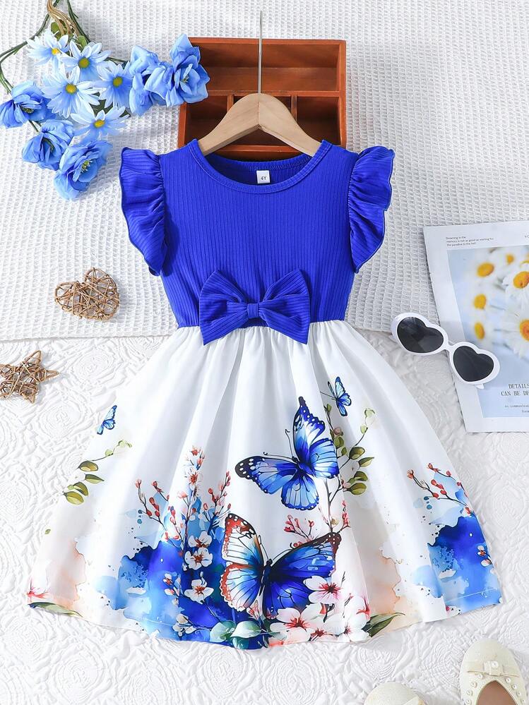 GIRL SUMMER CASUAL DRESS WITH RUFFLED SLEEVE