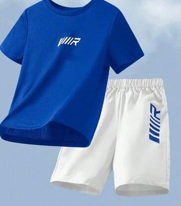 BOY'S CASUAL SPORTS PRINTED SHORT SET (BLUE)