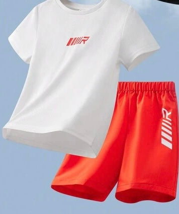 BOY'S CASUAL SPORTS PRINTED SHORT SET (WHITE)