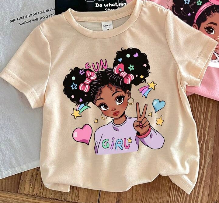 GIRLS CREAM PEACE T-SHIRT WITH CARTOON