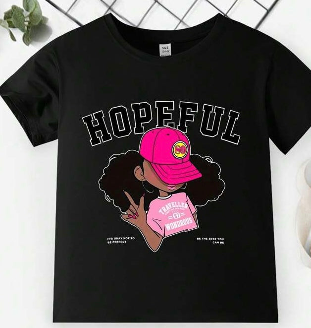 GIRLS HOPEFUL T-SHIRT WITH CARTOON