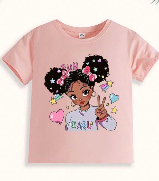 GIRLS PINK PEACE T-SHIRT WITH CARTOON