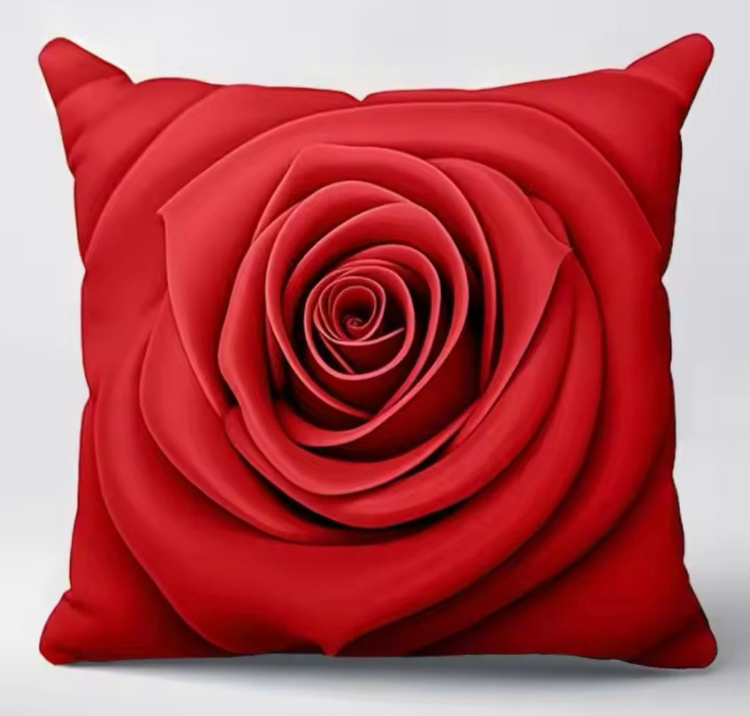 RED ROSE THROW DECORATIVE PILLOW CASE (ONLY) SET OF 2