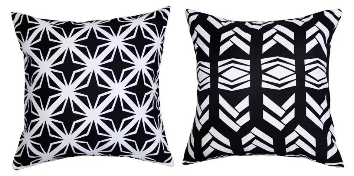 BLACK & WHITE DIAMOND PATTERN THROW DECORATIVE PILLOW CASE (ONLY) SET OF 2