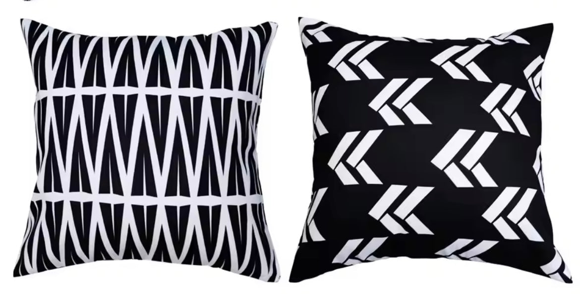 BLACK & WHITE THROW DECORATIVE PILLOW CASE (ONLY) SET OF 2