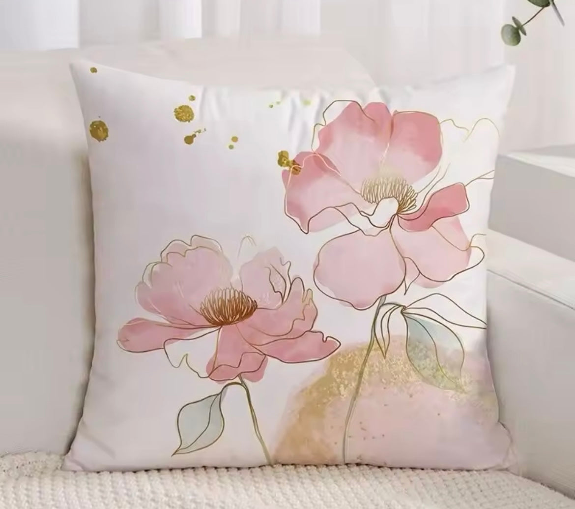 FLOWER PATTERN THROW DECORATIVE PILLOW CASE (ONLY) SET OF 2