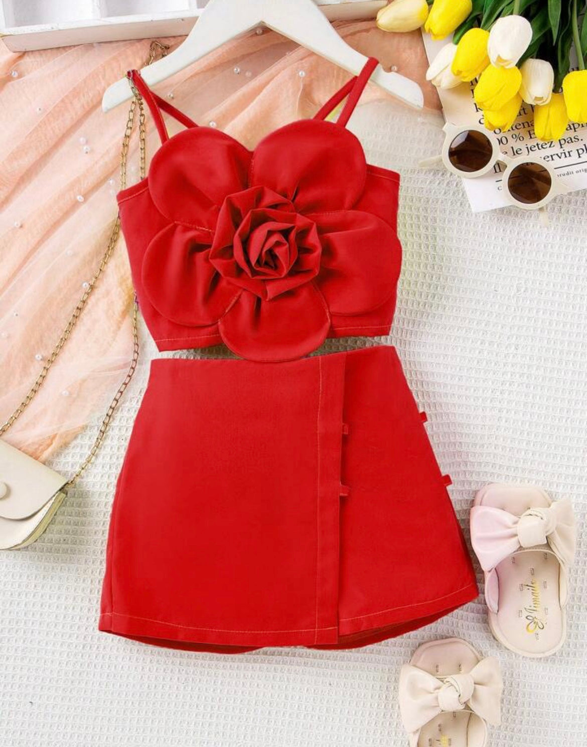 TODDLER 2PC RED FLOWER SET