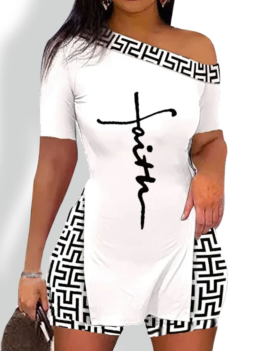 2 PCS BLACK & WHITE FAITH SHORTS SET