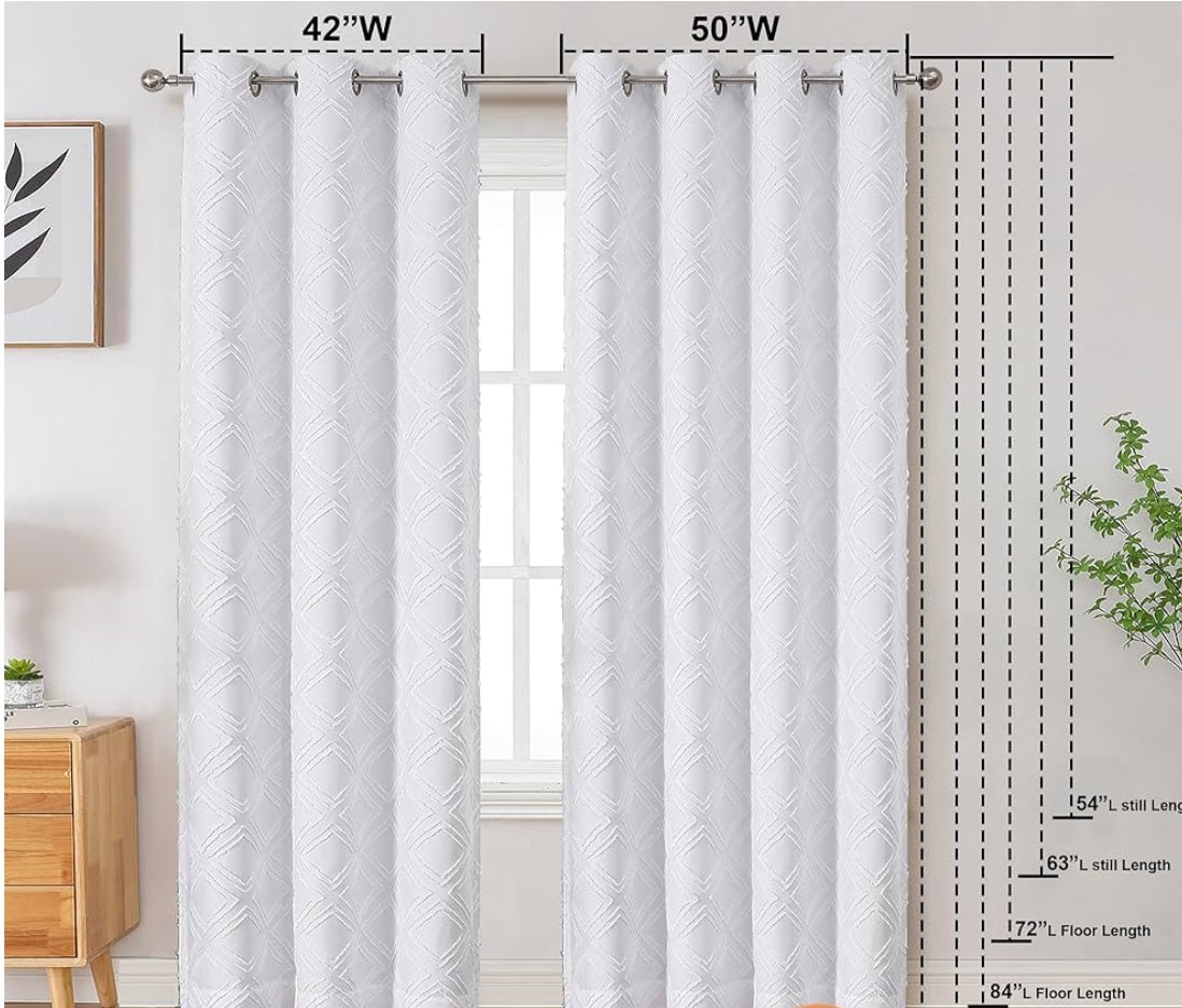 2 PCS WHITE JACQUARD BLACK OUT CURTAINS "42 WIDE X 84" LONG