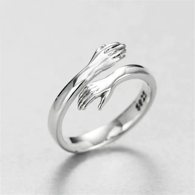 Personality Retro Silver Plated Love Hug Rings For Women